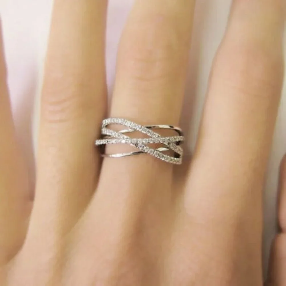 New Gorgeous 925 Silver Sim. Diamond Infinity Bands Ring